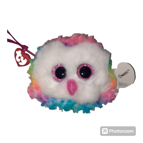 New - Ty 8" AND 5" Owen The Owl Plush Purse Zip Round Purse & Zip Coin Purse - Picture 11 of 13